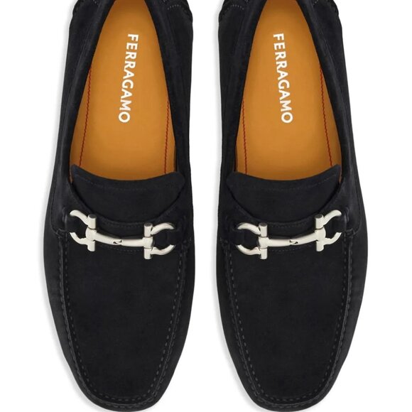 Ferragamo Blue Gancini Suede Driving Shoes - Picture 1 of 6